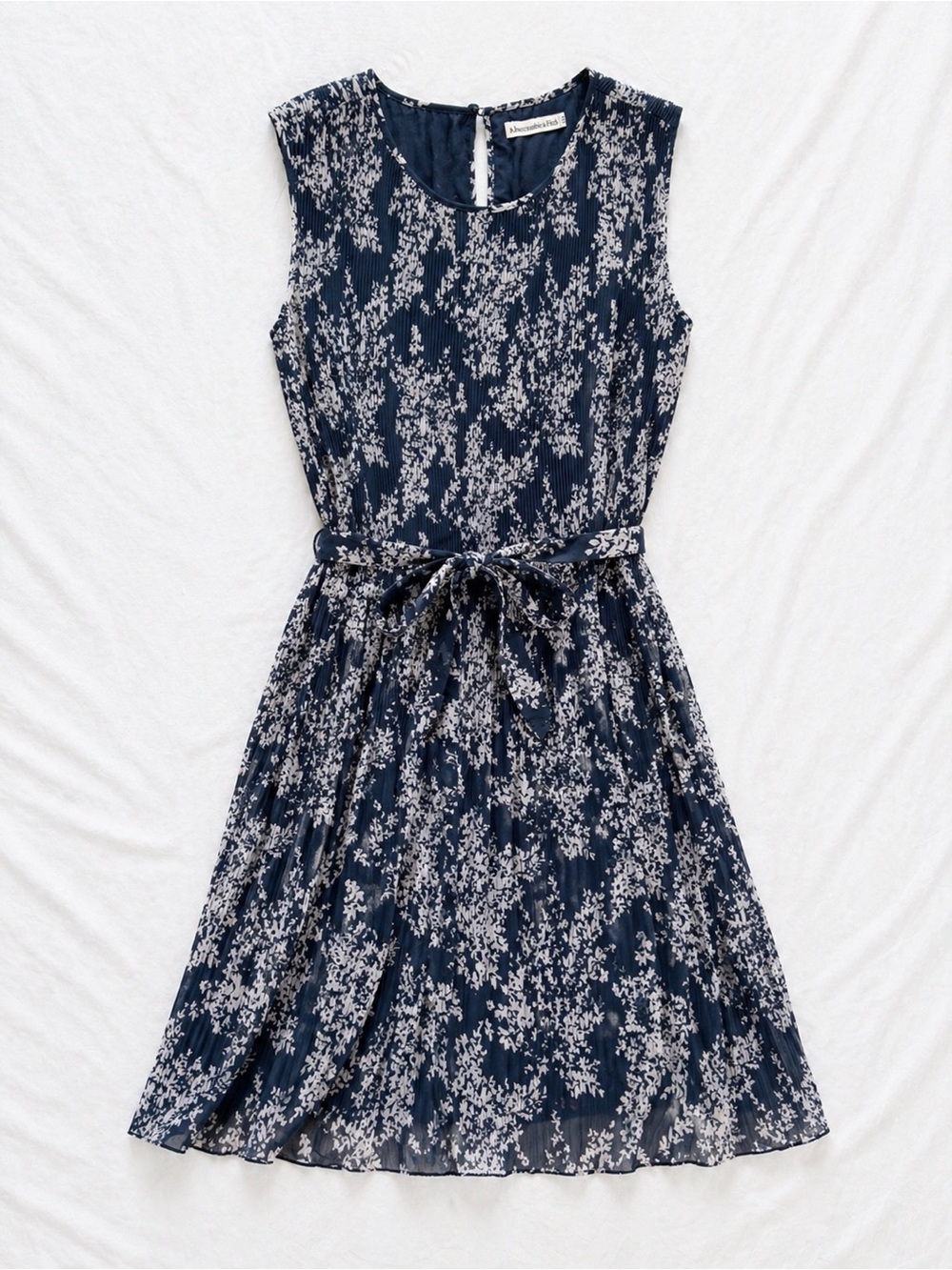 Abercrombie & Fitch Navy and White Sleeveless Tie-Waist Midi Dress
